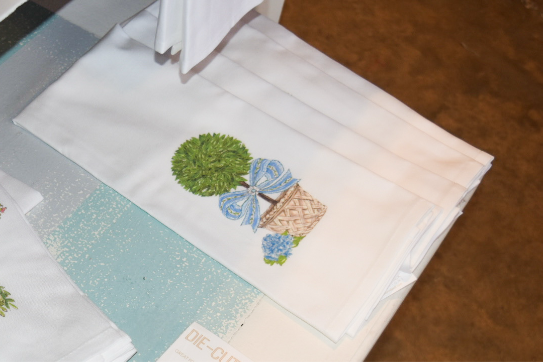 Garden Party Topiary Blue Bow Kitchen Towel