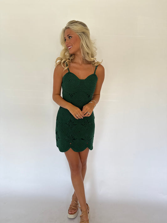 Green Crochet Detail Mini Dress