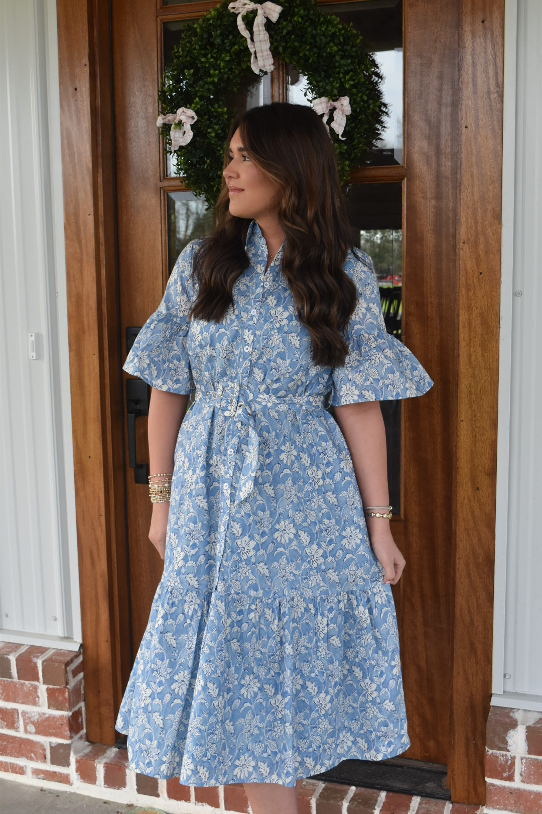Spring Floral Belted Shirt Dress