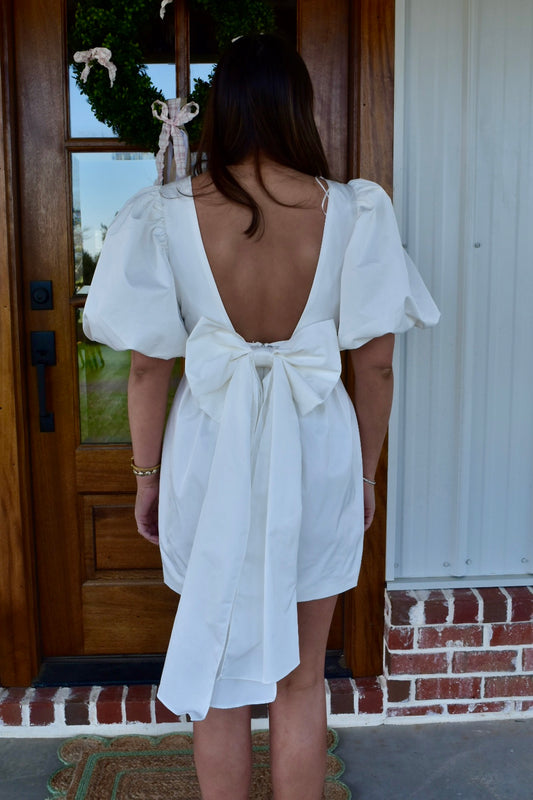 White Bow Back Dress