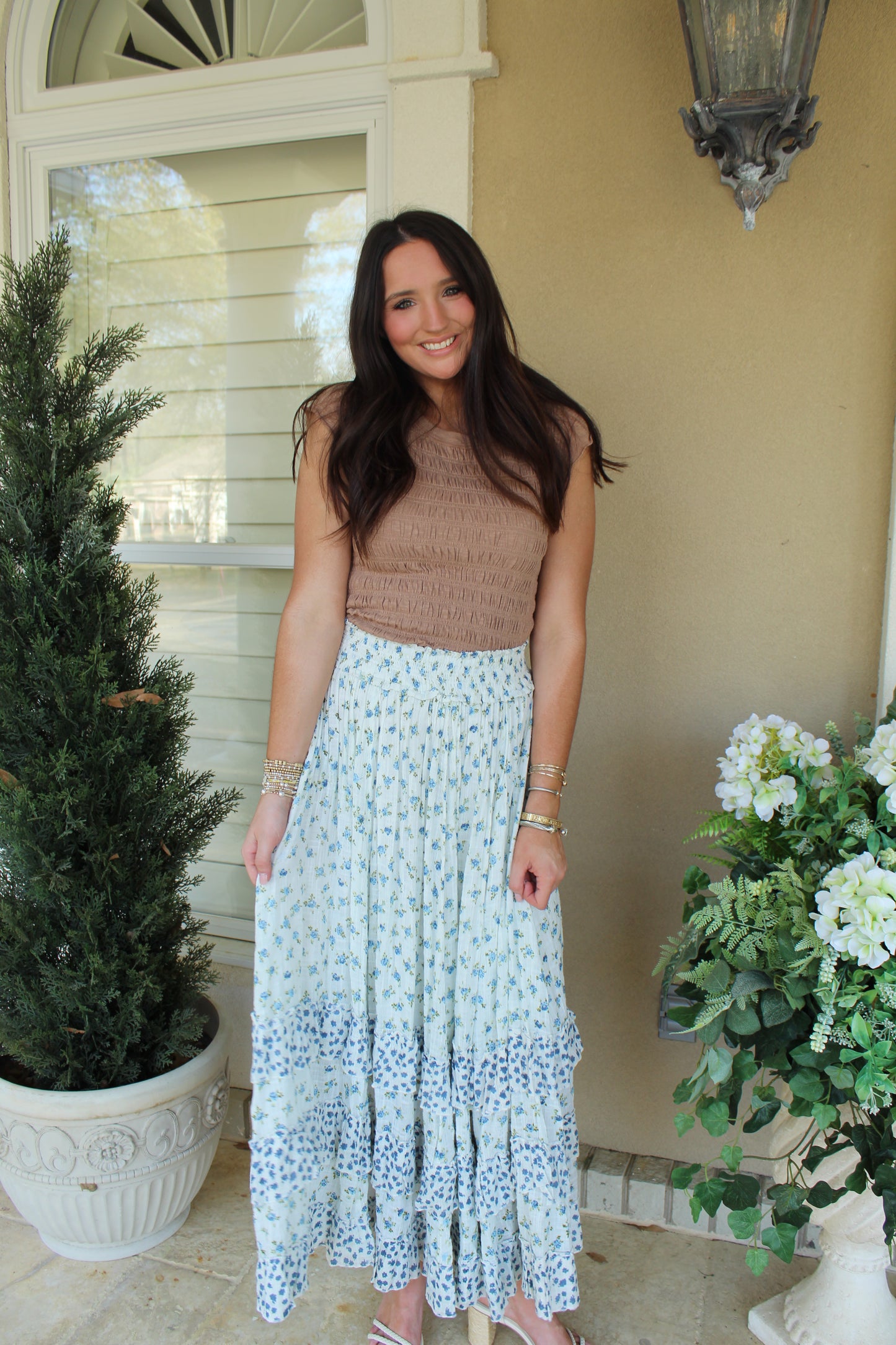 free people ivory combo floral skirt
