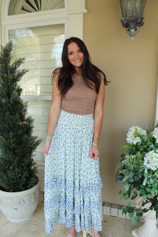 free people ivory combo floral skirt