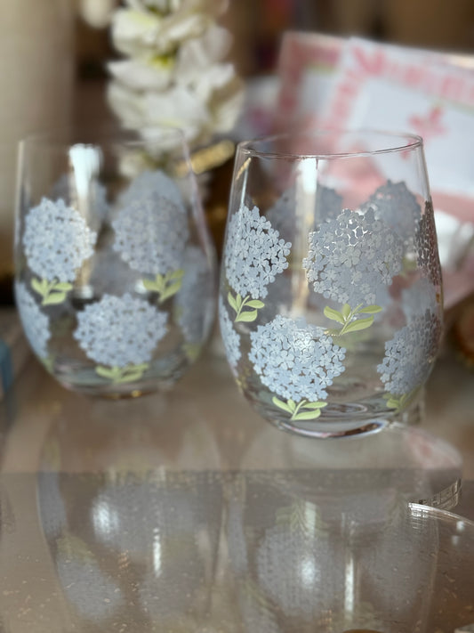 Hydrangea Stemless Wine Glass