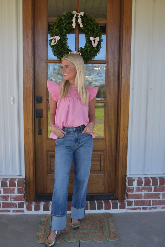 Pink Smocked Spring Top