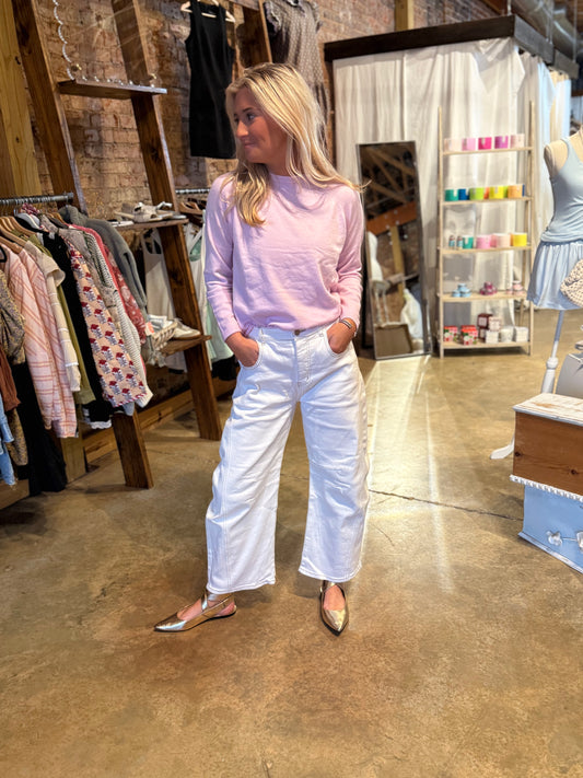 White Stitched Barrel Jean