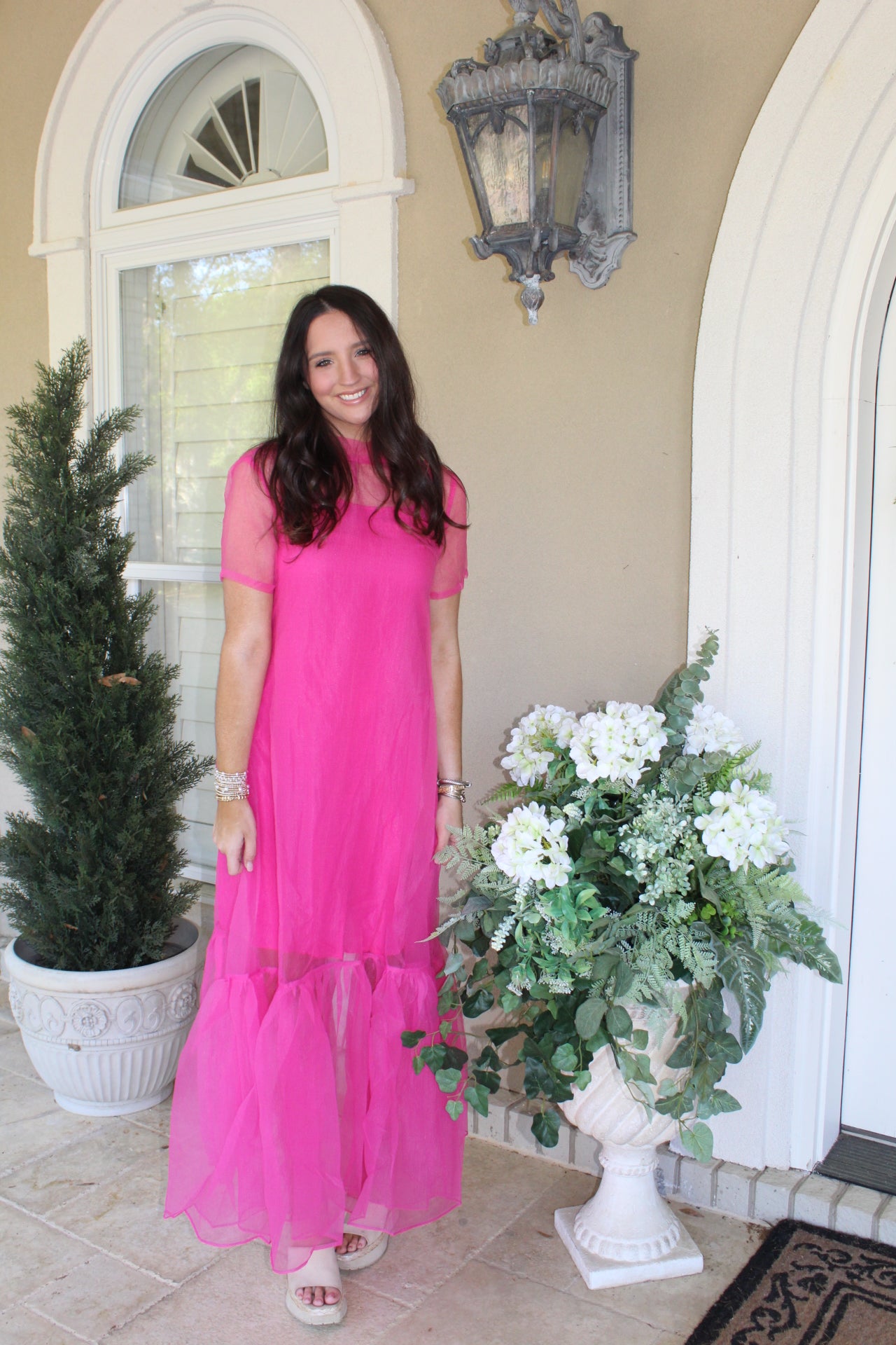 Solid Organza Mock Bow Maxi Dress