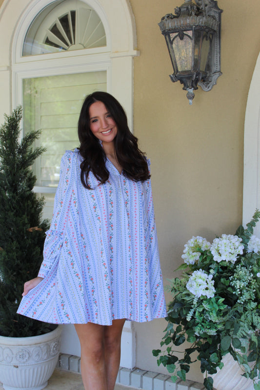 French Floral Vine Ruffle Dress