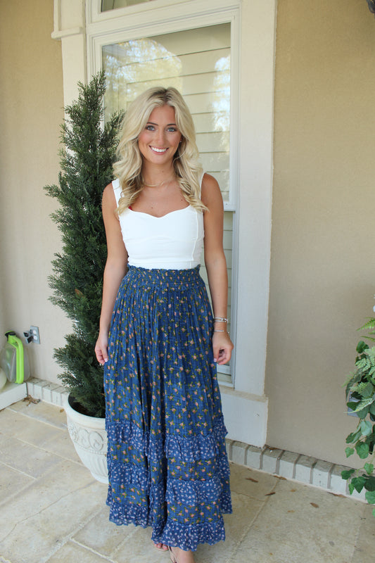 free people chambray combo blue skirt