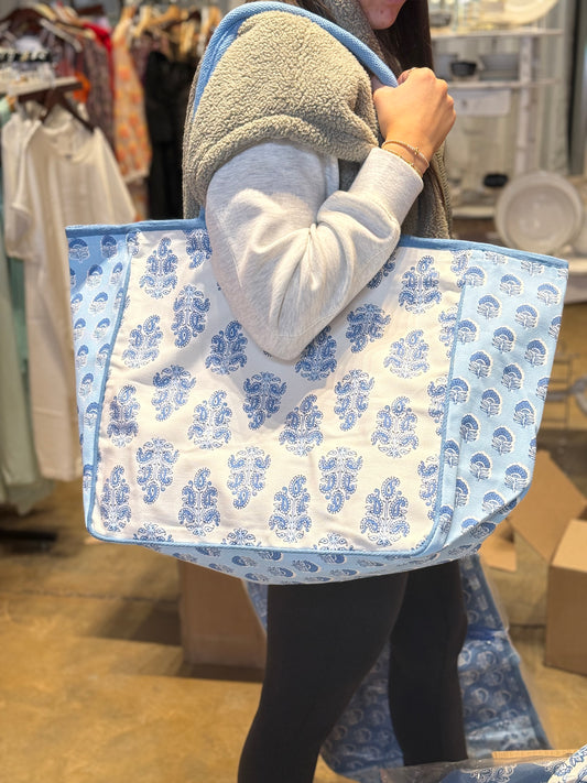 Blue and White Floral Tote Bag