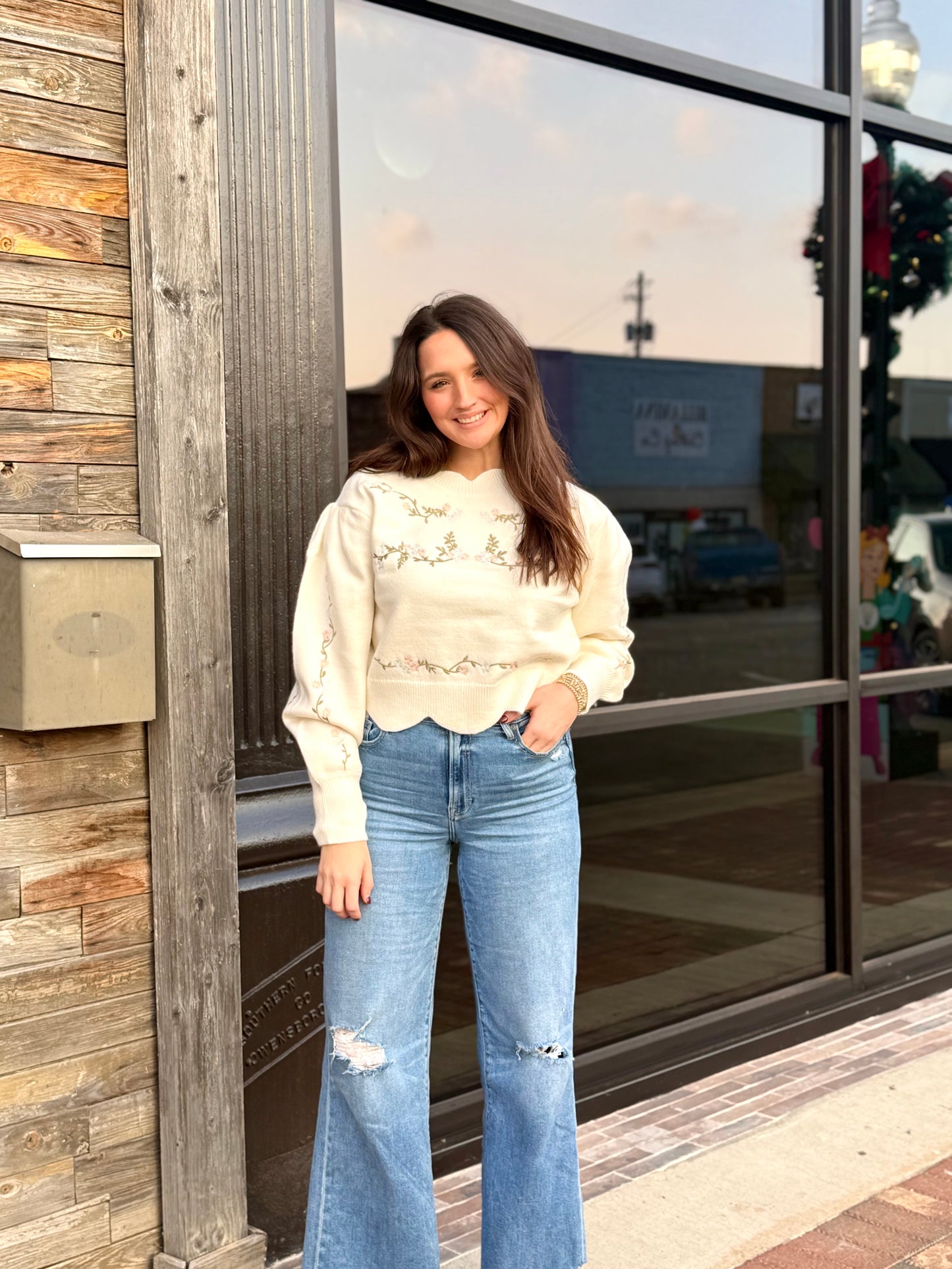 Blue and Green Floral Button Cardi Sweater