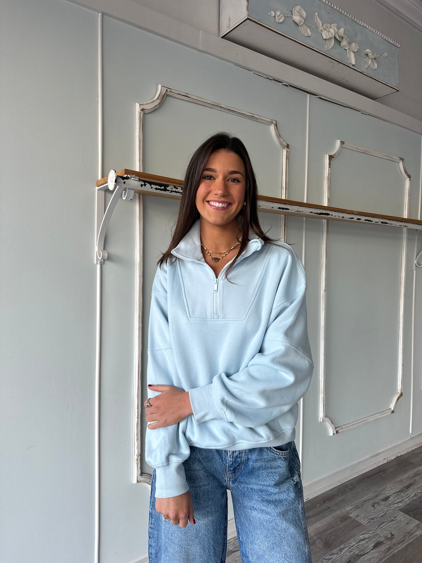 Light Blue French Terry Quater Zip