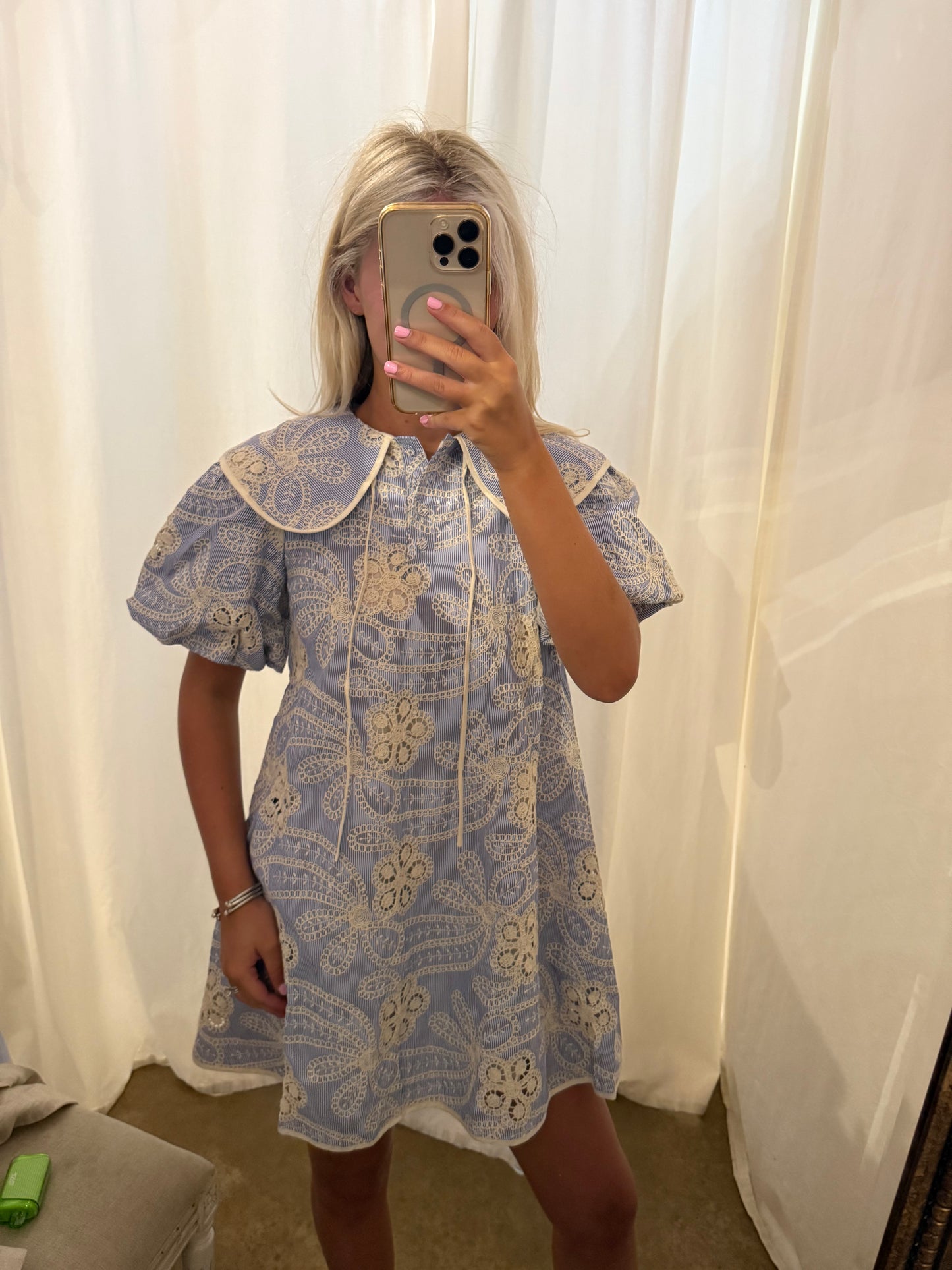 Blue and White Collar Dress