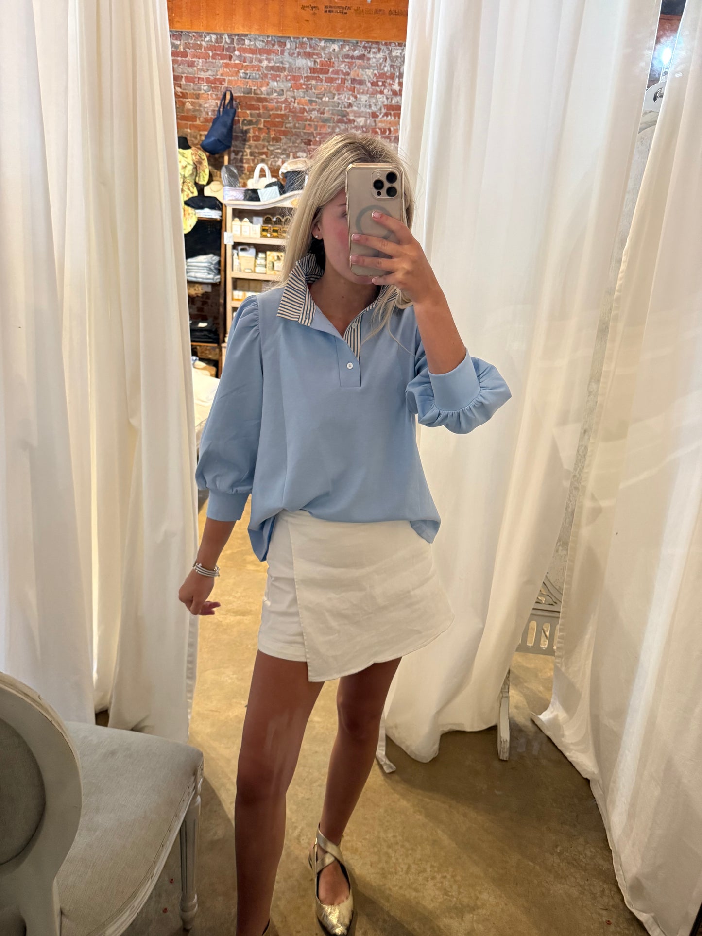 Blue and White Stripped Collar Tee