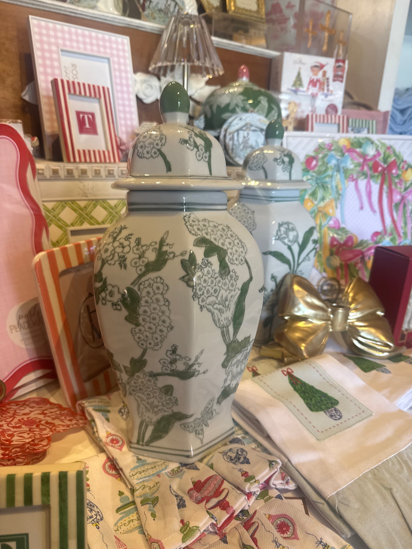 Green and White Ginger Jar