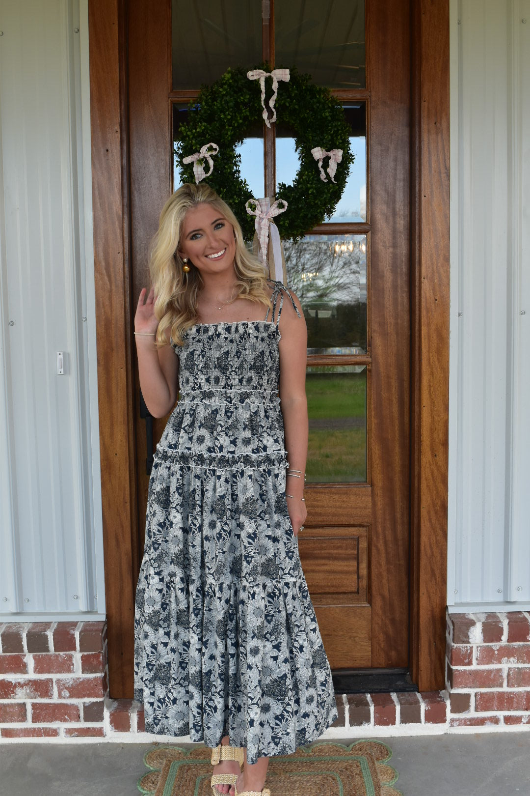 Navy Ruffle Tiered Smocked Dress