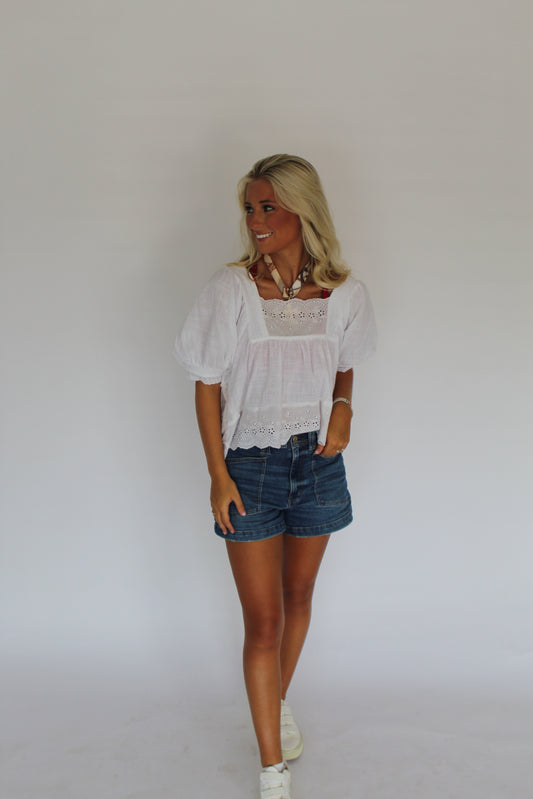 White Eyelet Back to School Top