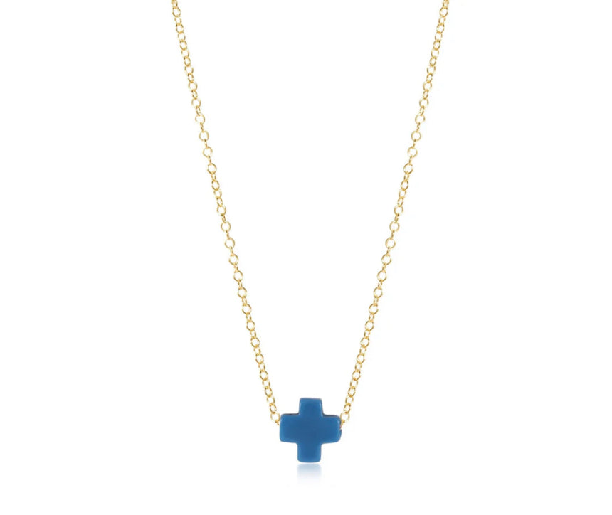 16” Necklace Gold Signature Cross Cobalt Blue