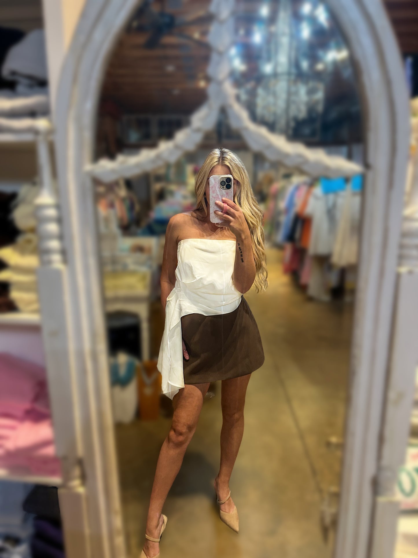 Ivory Strapless Draped Bustier Top