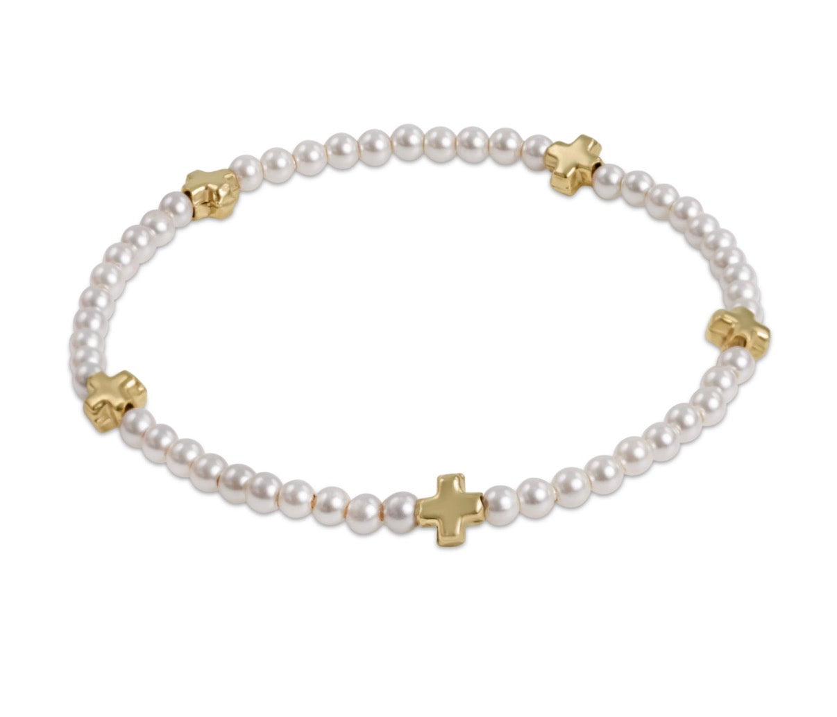 Signature cross small 3mm pearl bracelet-gold
