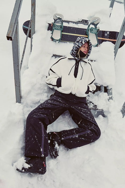 Free People Mountain High Half Zip Fleece White Black Pullover