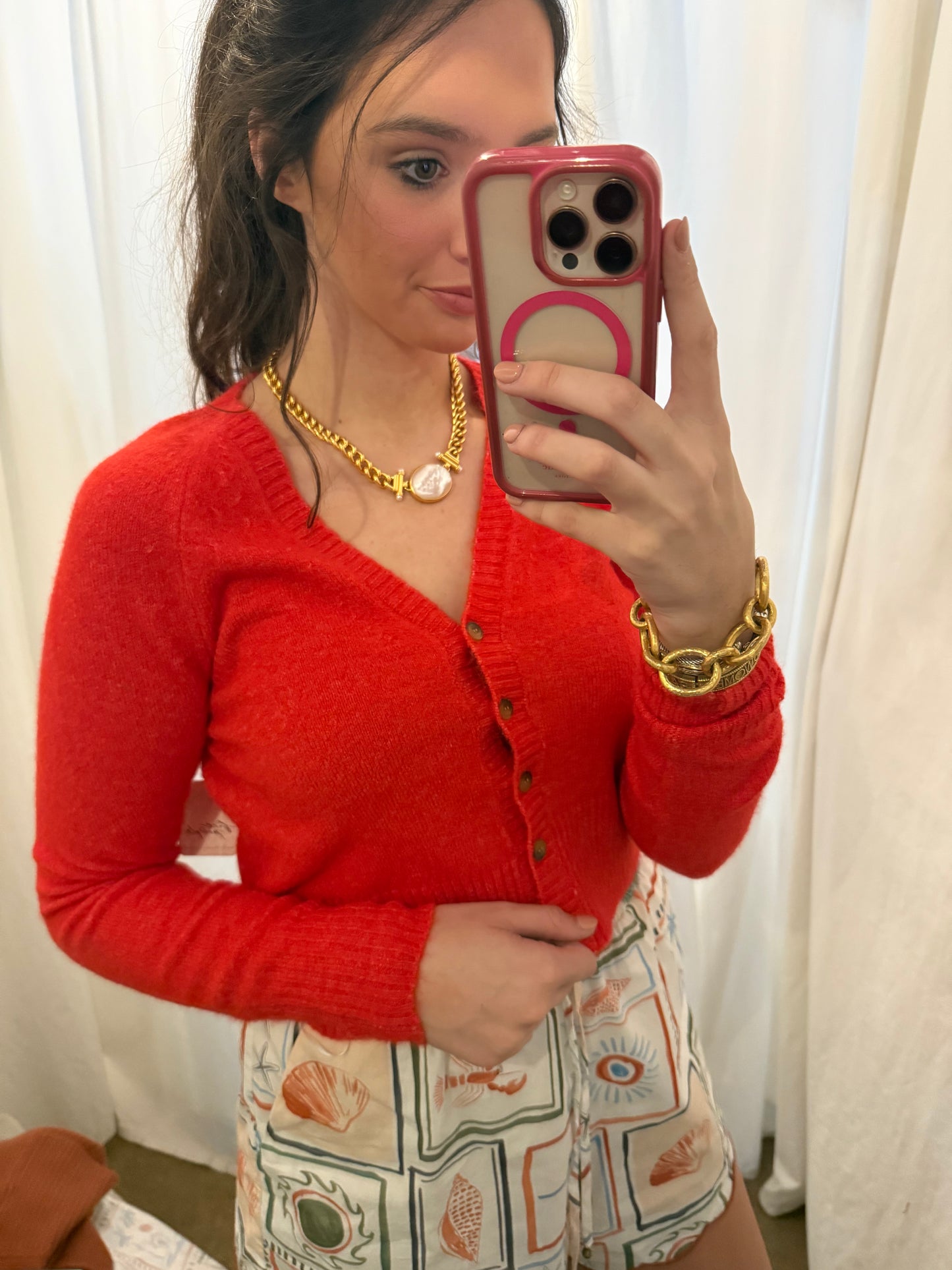 Free People Red Cherry Cropped Sweater