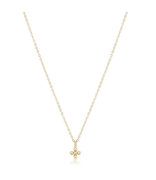 Gold 16" Necklace - Small Beaded Signature Cross Charm