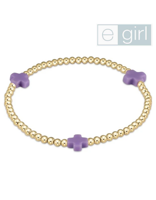 eGirl Signature Cross Gold Pattern 3mm Bead Bracelet - Purple