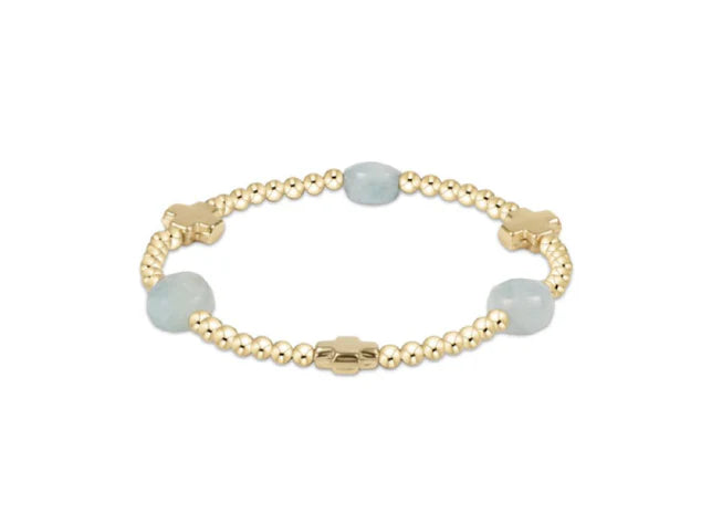 Enewton - Signature Cross Admire Gold Pattern 3mm Bead Bracelet - Aquamarine