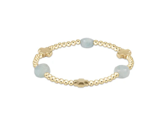Enewton - Signature Cross Admire Gold Pattern 3mm Bead Bracelet - Aquamarine