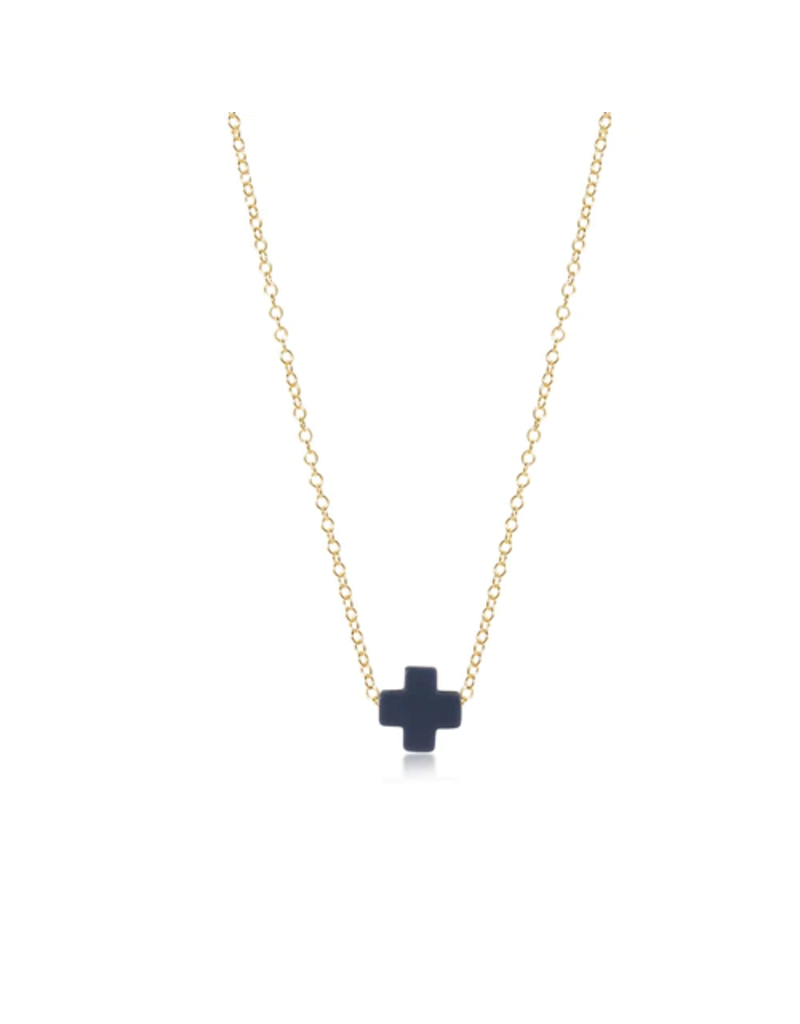 Gold 16" Necklace - Navy Signature Cross