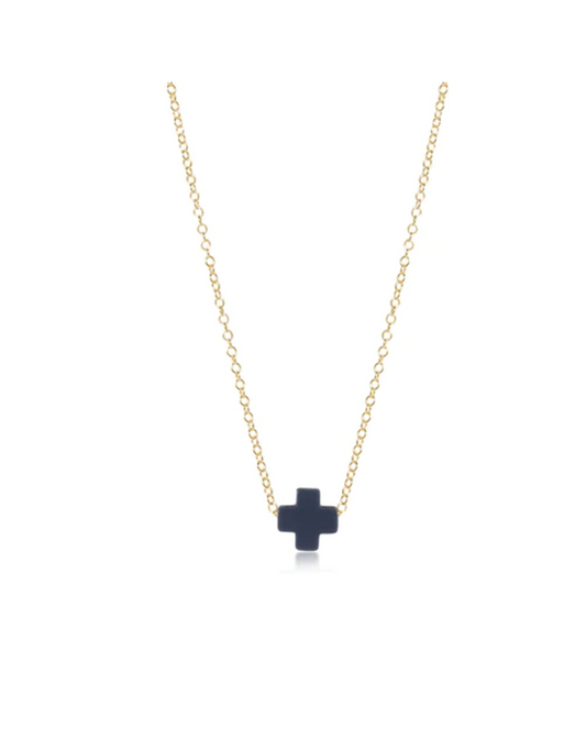 Gold 16" Necklace - Navy Signature Cross