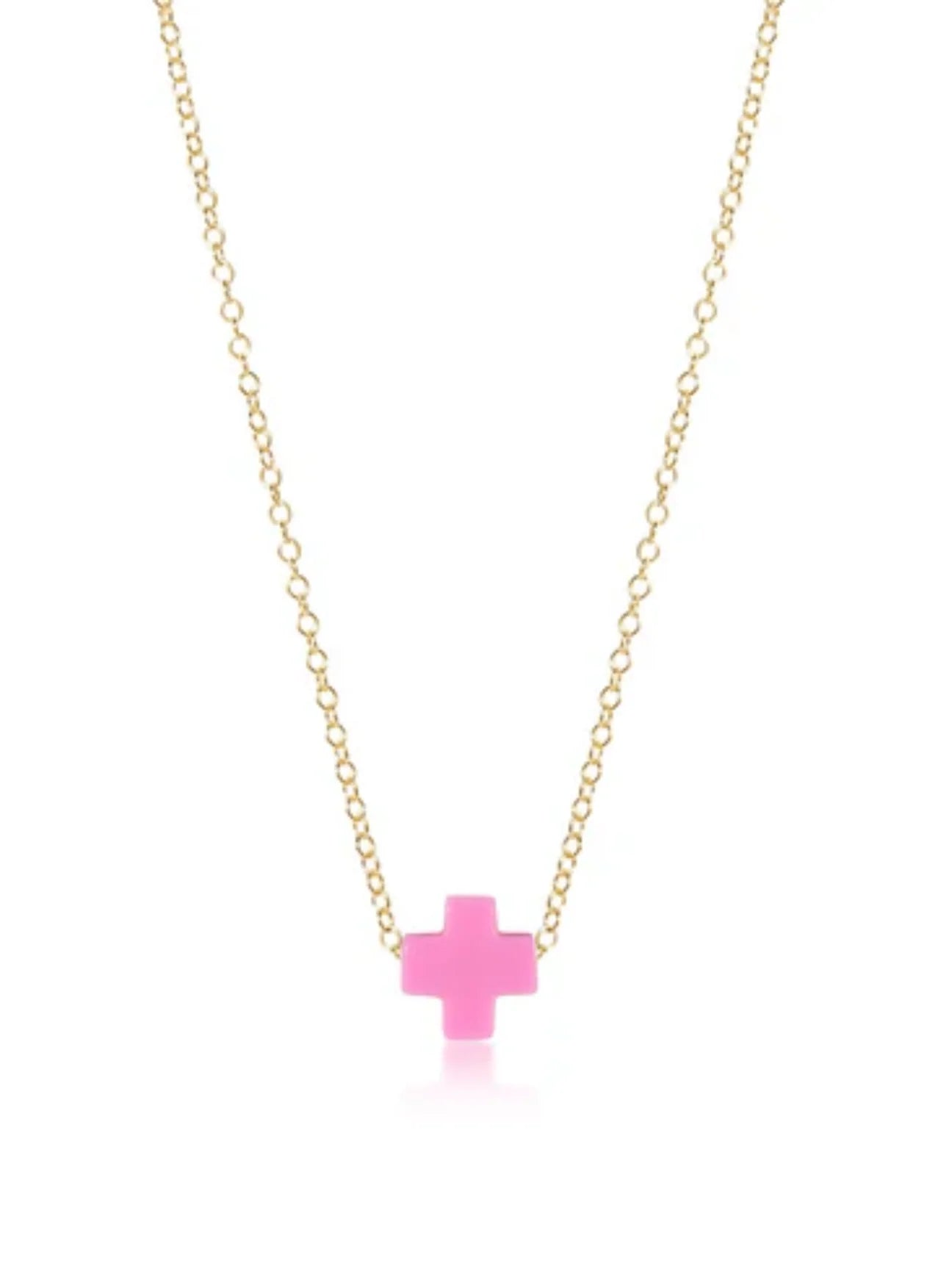 16" Necklace Gold-Signature Cross Bright Pink