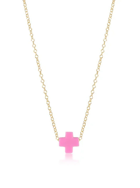 16" Necklace Gold-Signature Cross Bright Pink