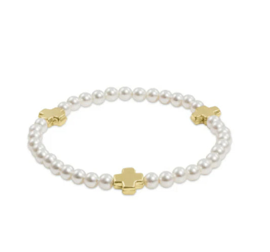 SIGNATURE CROSS PEARL PATTERN 4MM BEAD BRACELET - GOLD