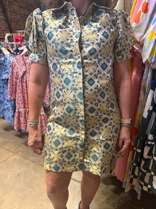 KiKi Green Metallic Print Dress