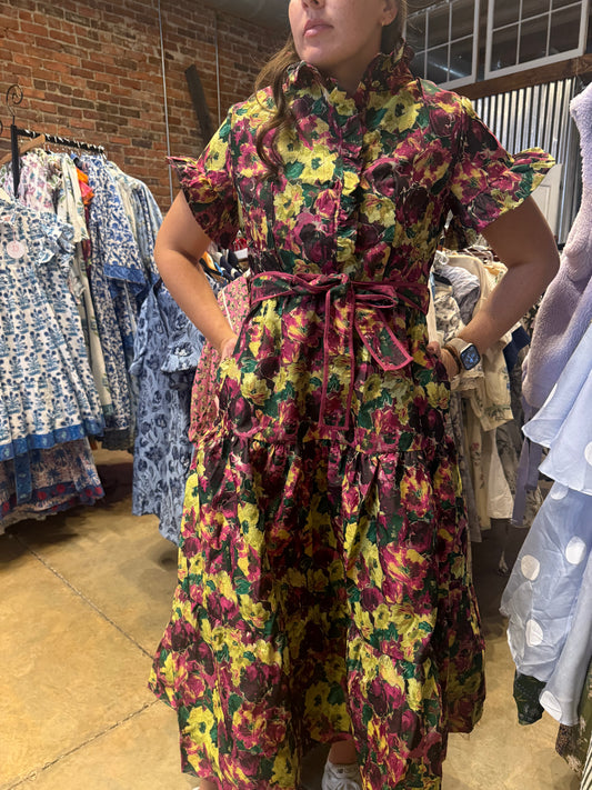 Purple and Green Ruffle Maxi