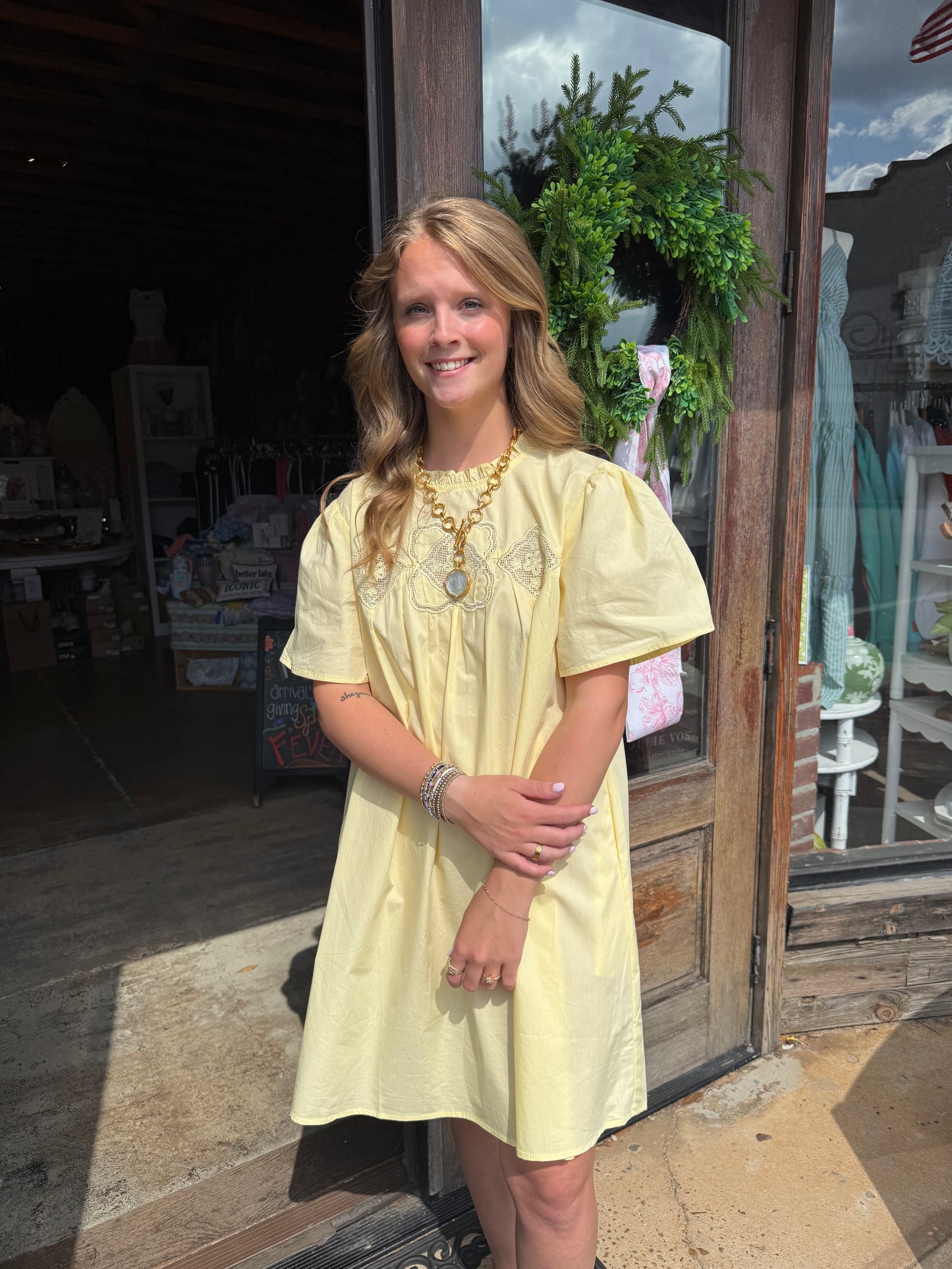 Butter Yellow Embroidered Mini Dress