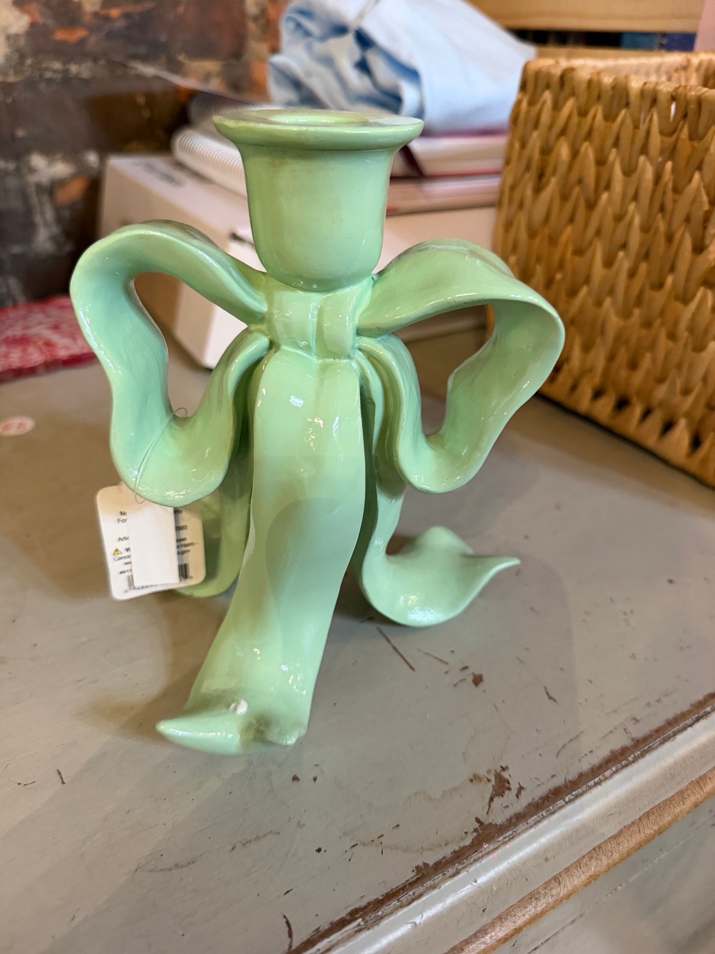 Small Green Bow Candle Holder