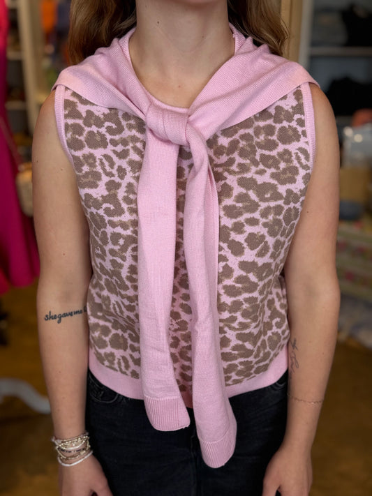 Pink Leopard Tie Neck