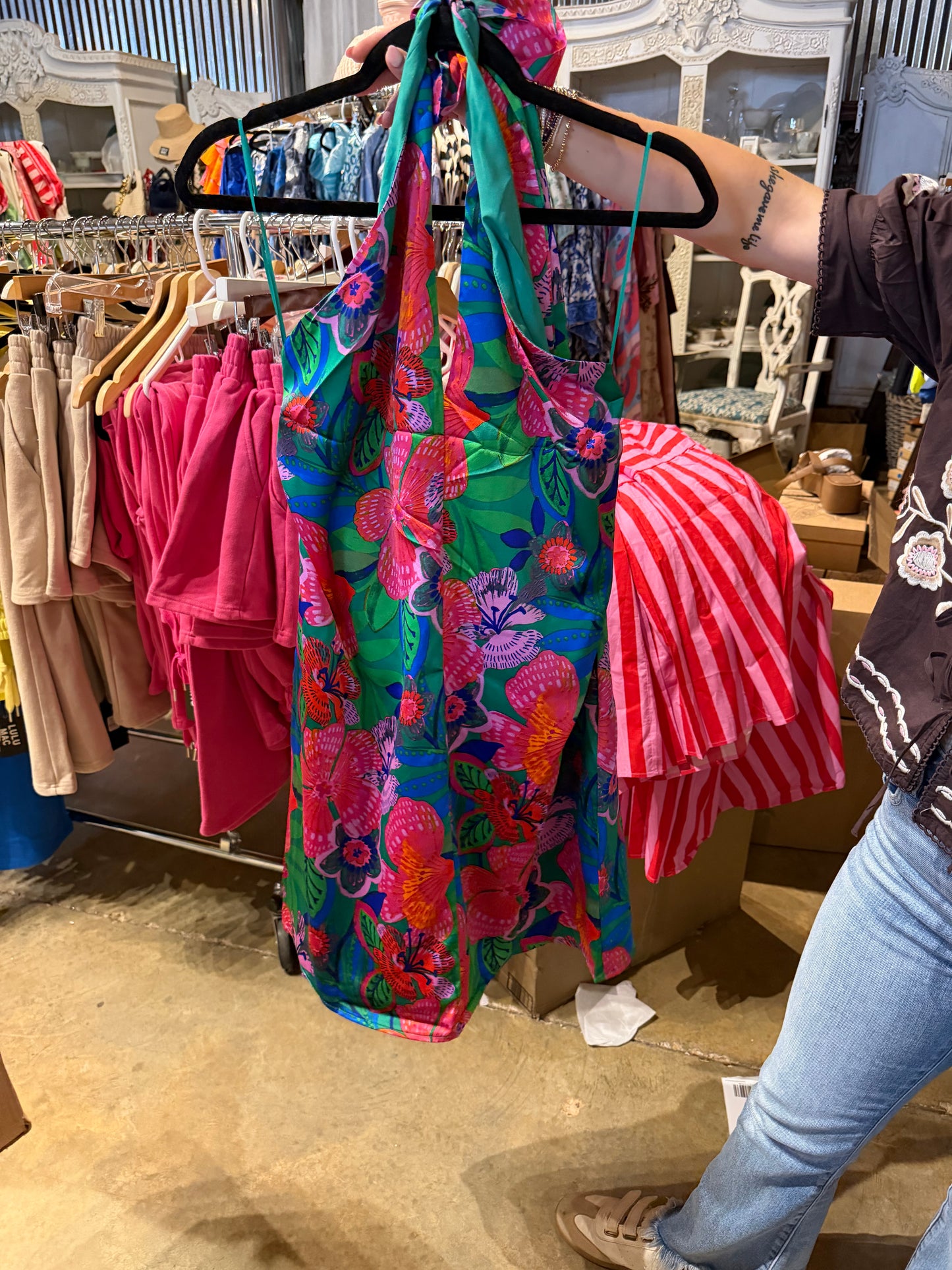 Multi-Colored Halter Neck Mini Dress