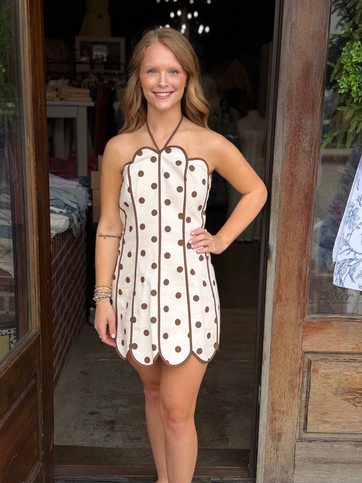 Polka Dot Halter Scallop Mini Dress