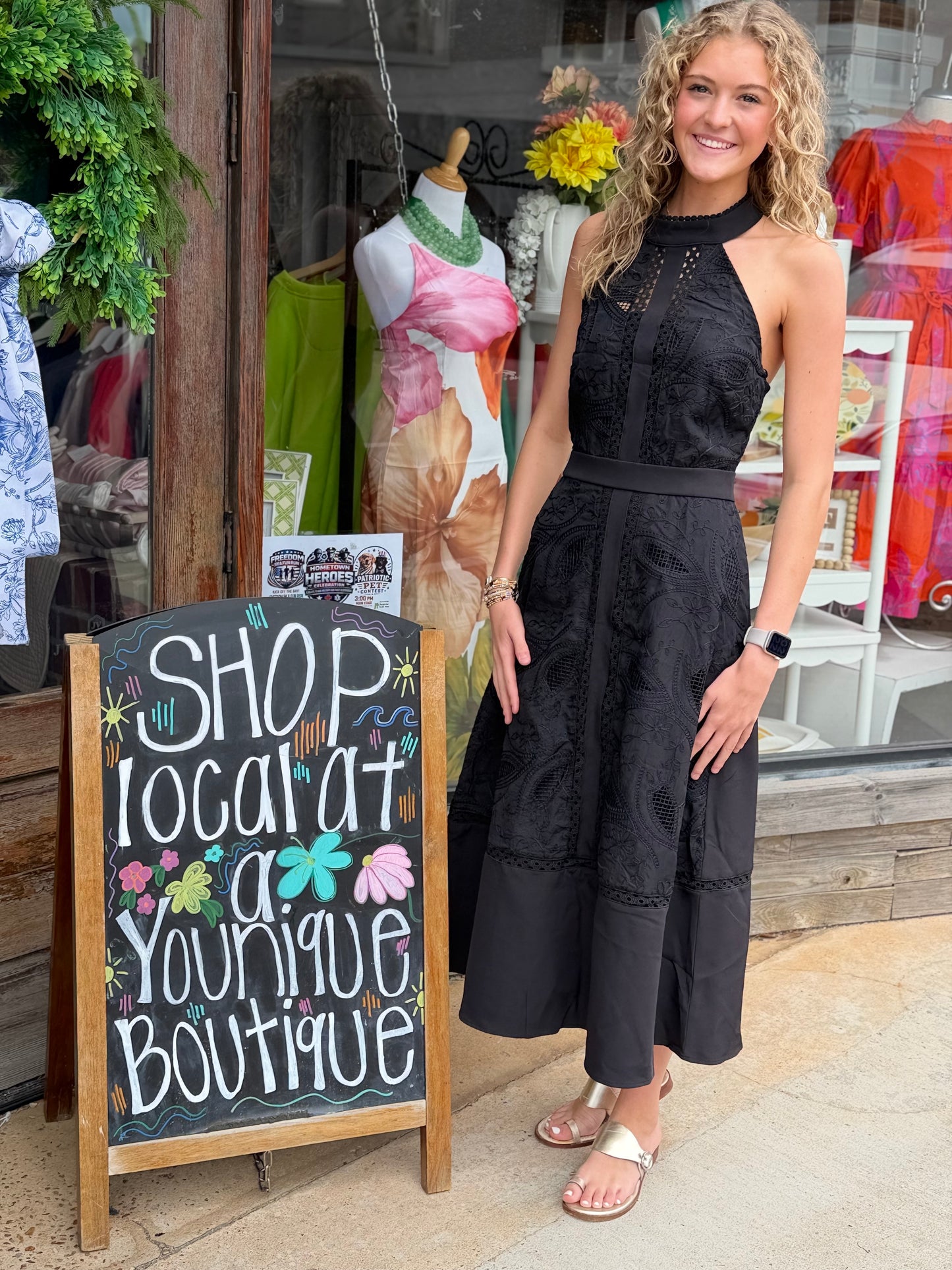 Black Lace with Neck Strap Maxi Dress