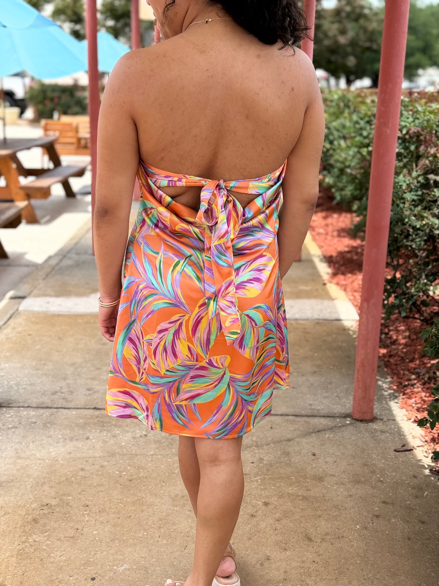 Sunburst Palm Strapless Dress