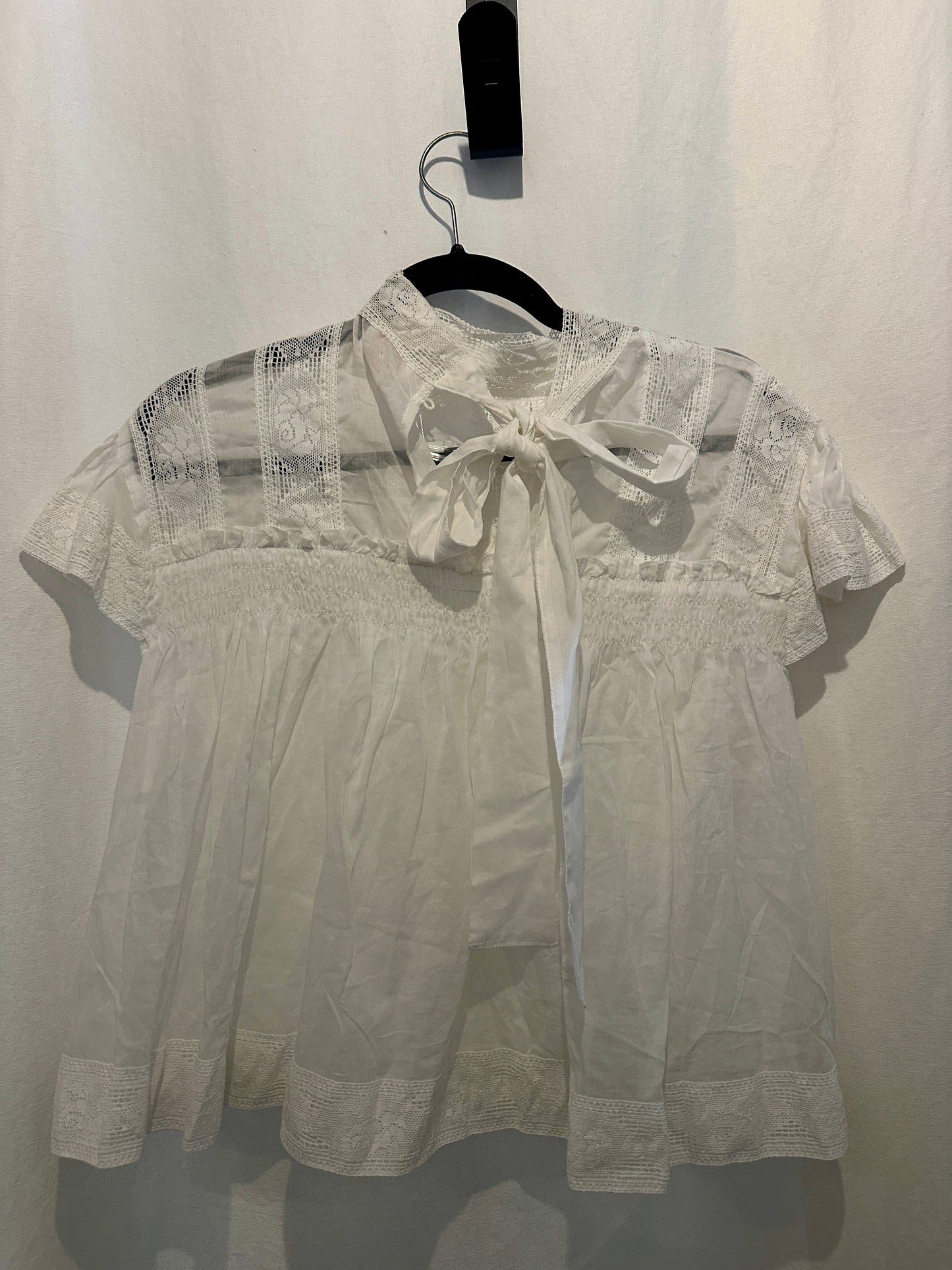 Off White Short Sleeve Ruffled Bow Top