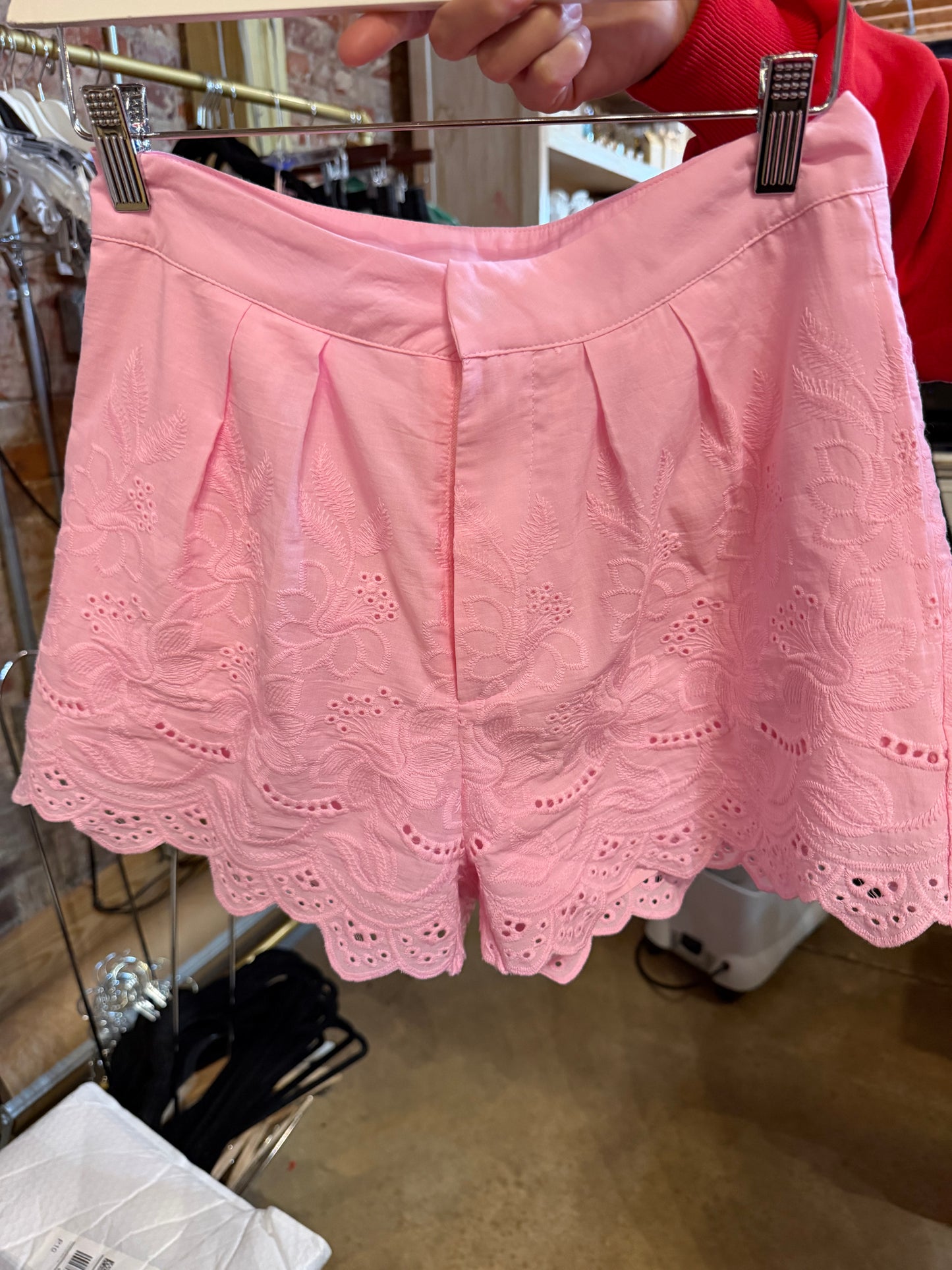 Embroidered High Waisted Double Pleated Shorts