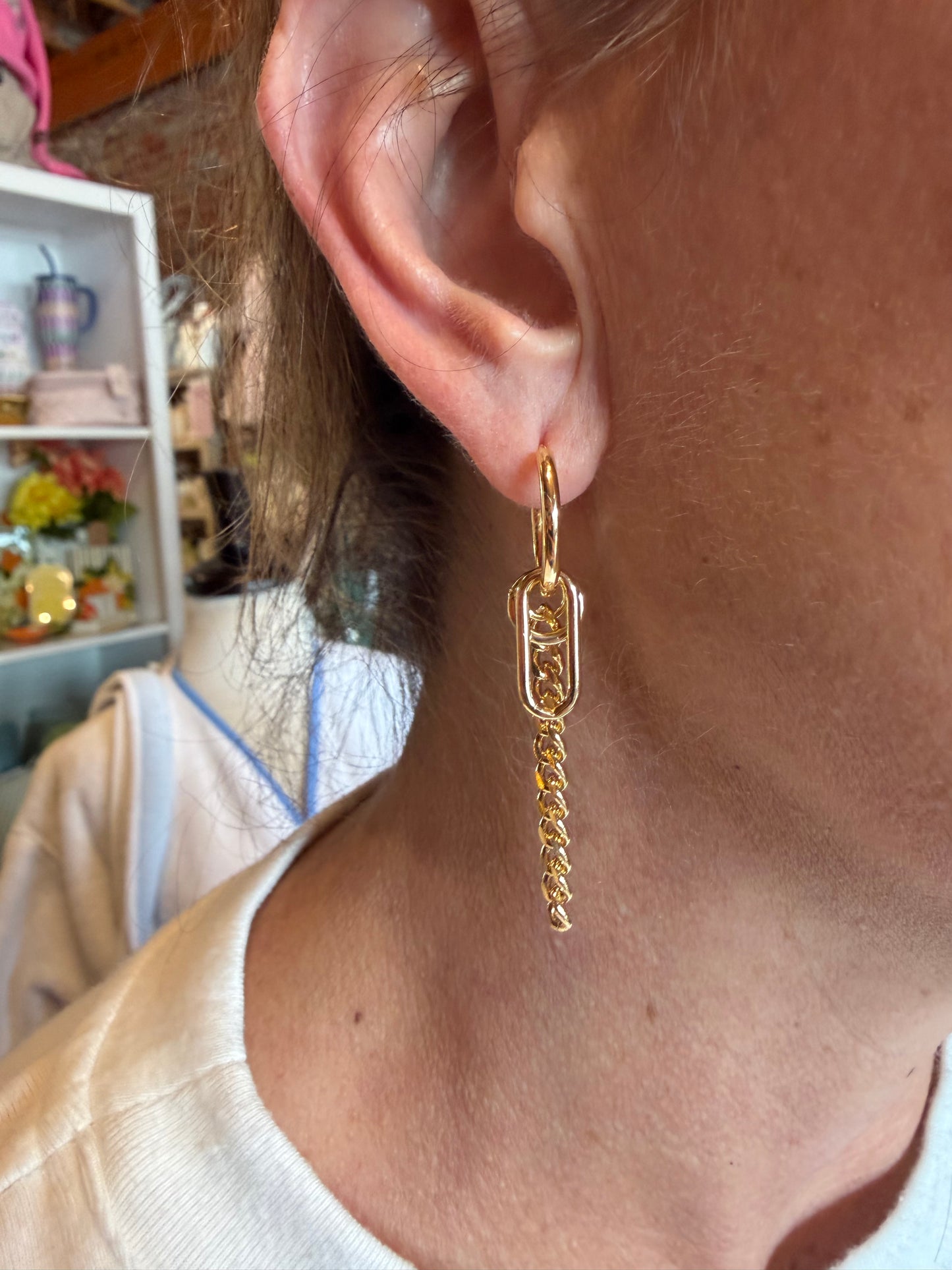 Gold Curb Chain Earrings