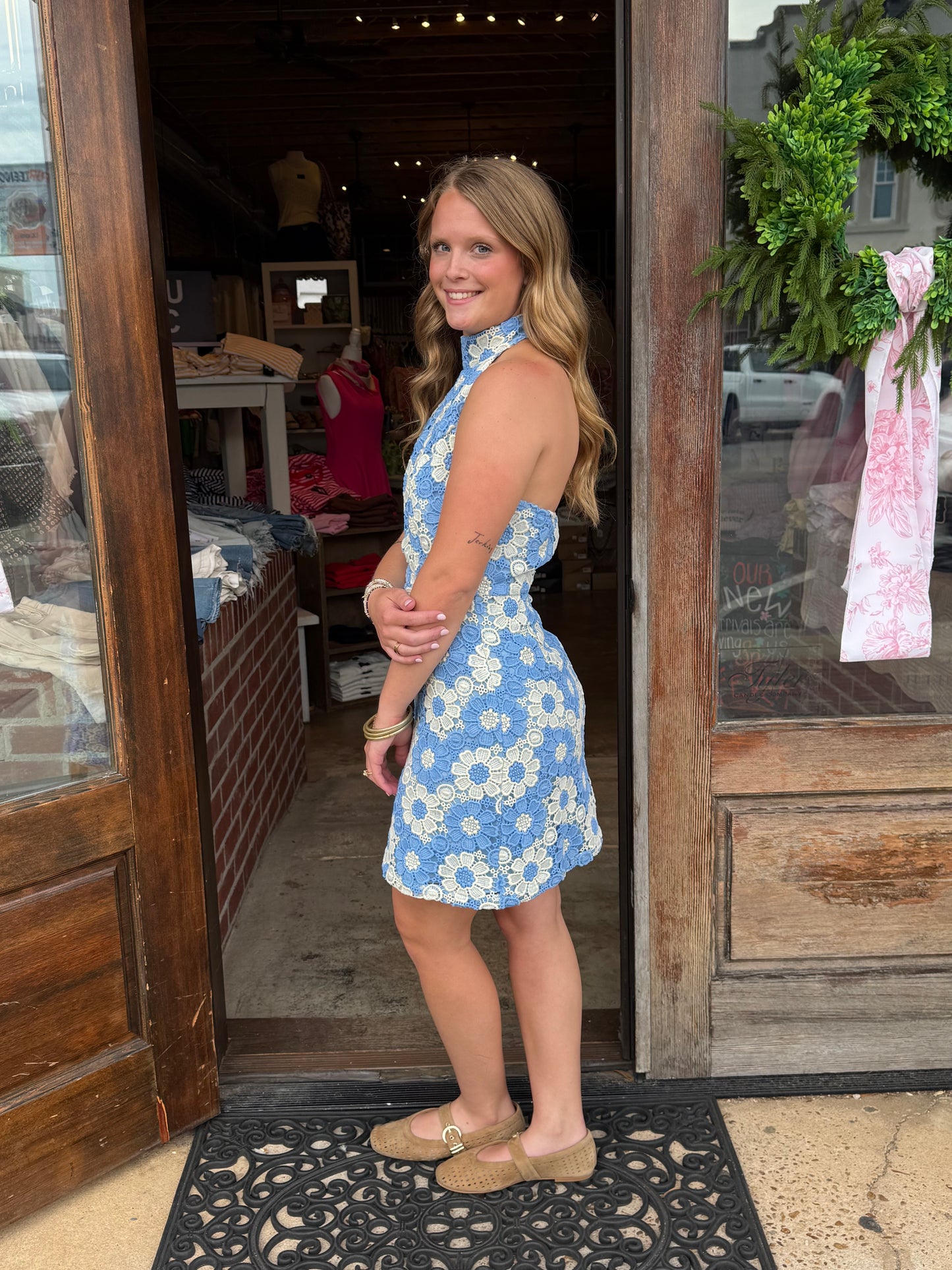 Halter Neck Lace Mini Dress