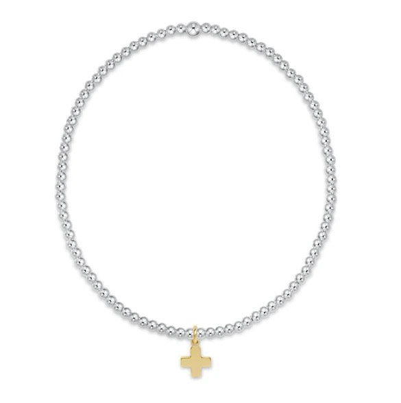 classic mixed metal 2mm bracelet - signature cross small gold charm