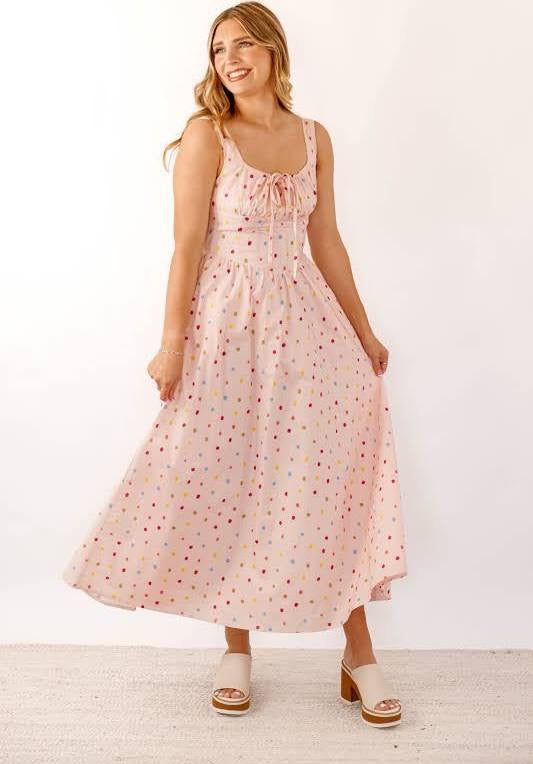 Blush Cotton Poplin Dress Women's Polkadot Corset Midi Dress