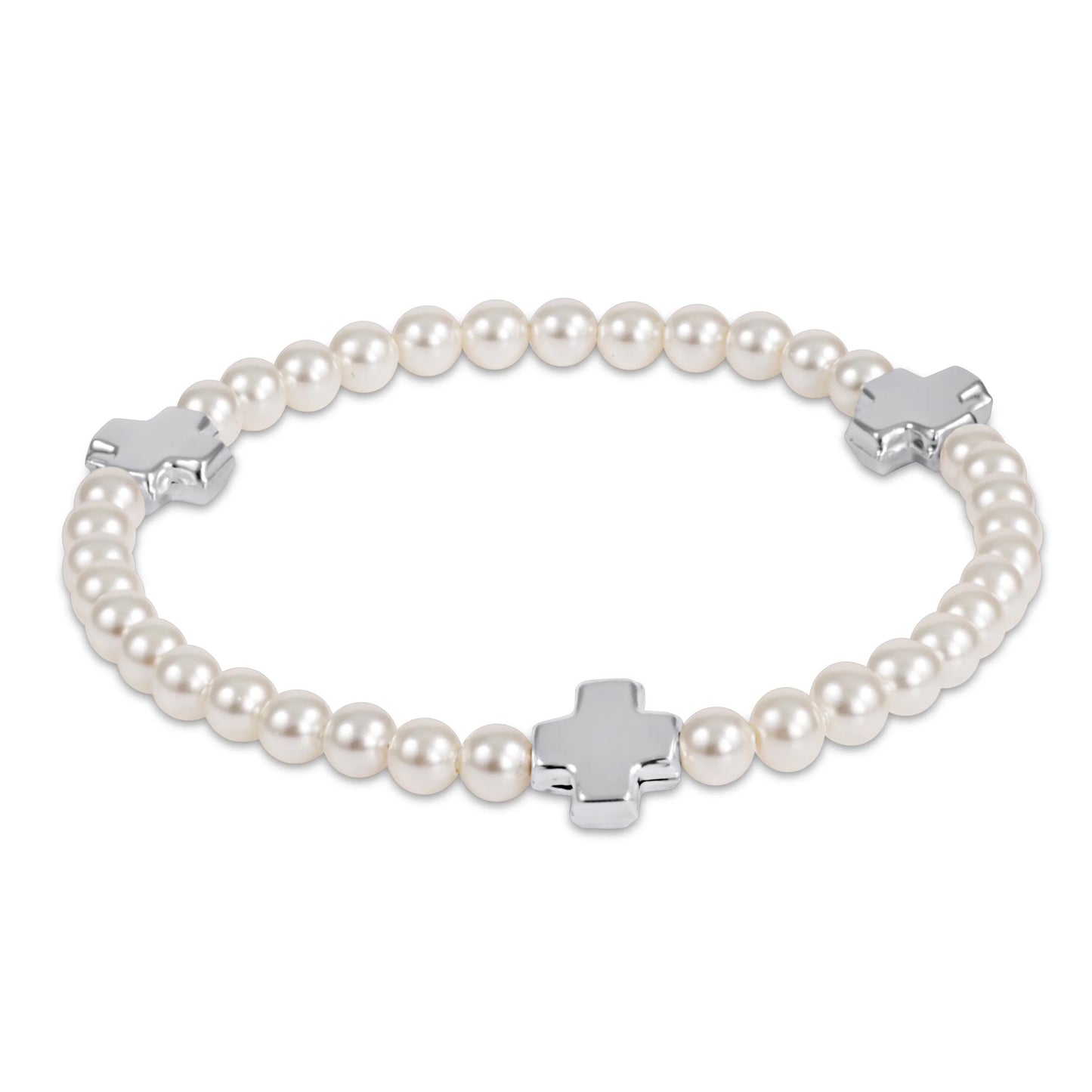 signature cross 4mm pearl bracelet - sterling